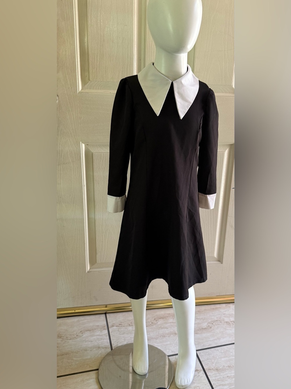 Classic Black Dress with White Collar for Girls